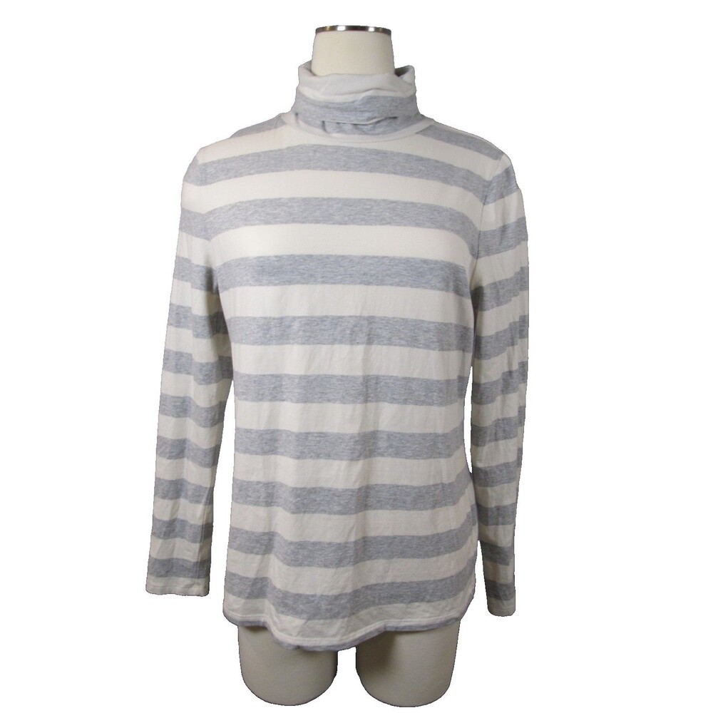 Talbots LP Classic Turtleneck Cream Heather Gray Stripe Long Sleeve Pre‑Owned